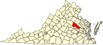 Map of Virginia highlighting Hanover County